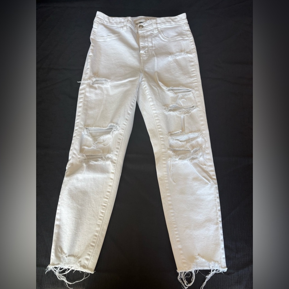 American Eagle Outfitters White Distressed Women's Cropped Jeans